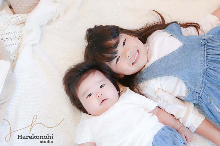 フォトスタジオ　子ども写真　カジュアルコーデ　カジュアル衣装　ナチュラル　パステルコーデ　兄弟写真　姉妹写真　愛知